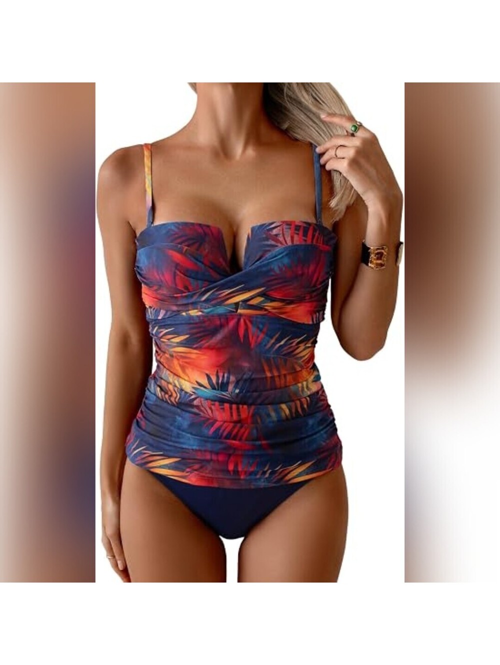 NWOT Aidonger Two Piece Push Up High Waisted Botton Tankini Swimsuit, Medium